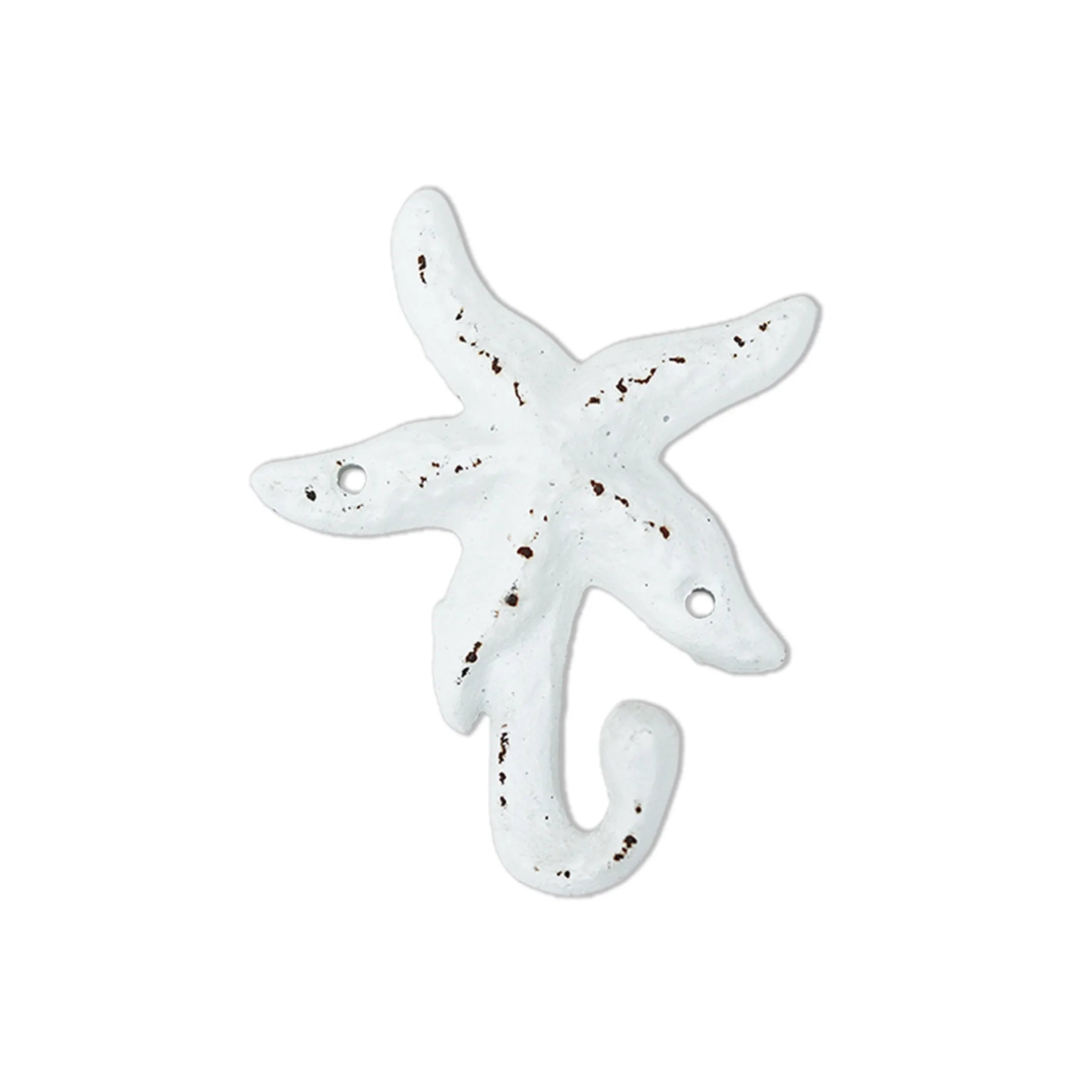 Sea Snail Starfish Shell Shape Cast Iron Nautical Wall Hooks Set- 3-Pack Assorted Rustic White Seaside-Themed Wall Mount Coat Hooks- Beach Coastal Wall Decor