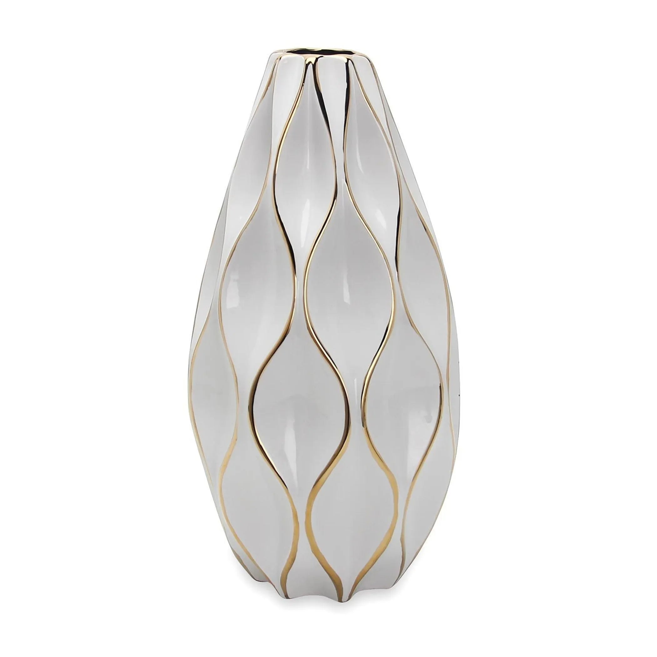 Elegant White Ceramic Vase with Gold Accents
