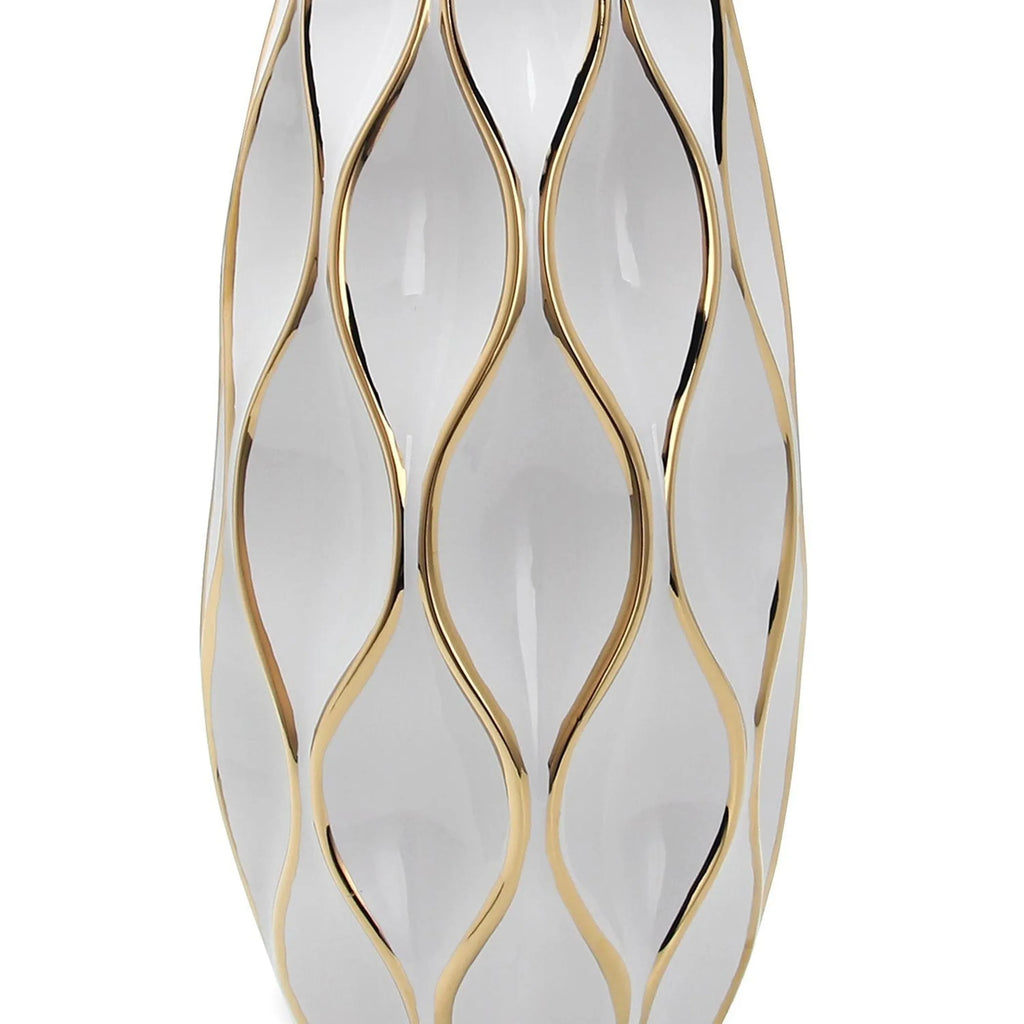 Elegant White Ceramic Vase with Gold Accents