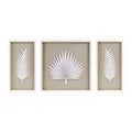 Sabal Framed Rice Paper Palm Leaves 3 Piece Shadowbox Wall Decor Set Coastal Botanical Art With Linen Backdrop