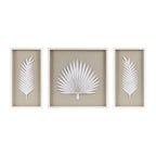 Sabal Framed Rice Paper Palm Leaves 3 Piece Shadowbox Wall Decor Set Coastal Botanical Art With Linen Backdrop