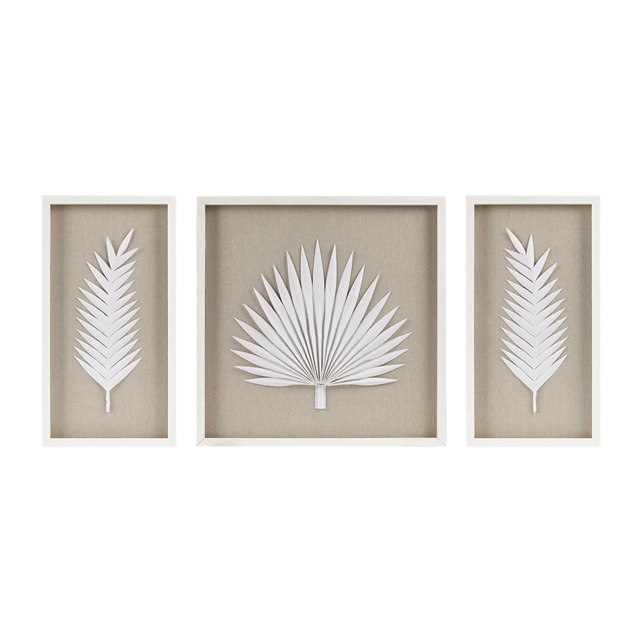 Framed Rice Paper Palm Leaves 3-piece Shadowbox Wall Decor