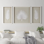 Sabal Framed Rice Paper Palm Leaves 3 Piece Shadowbox Wall Decor Set Coastal Botanical Art With Linen Backdrop