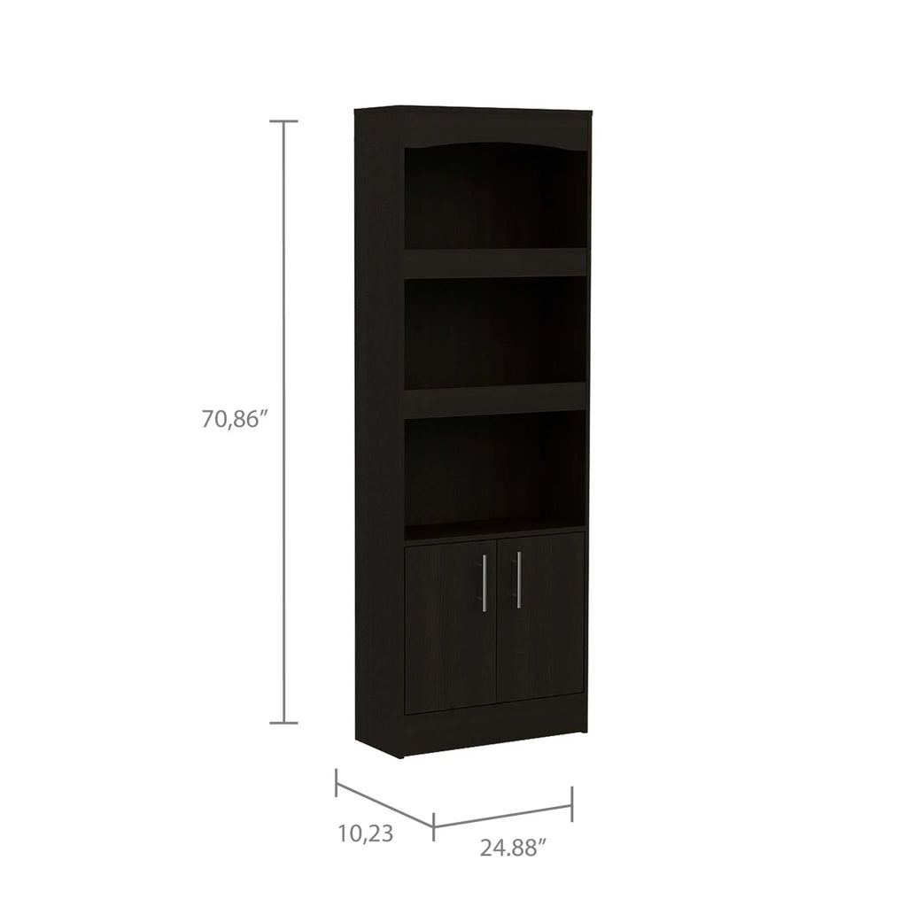 Simma Bookcase, Metal Hardware, Three Shelves, Double Door Cabinet
