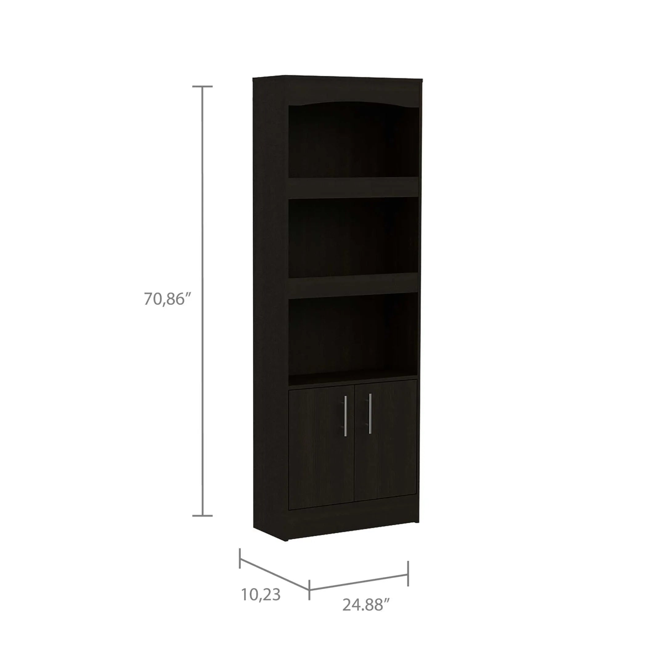 Simma Bookcase, Metal Hardware, Three Shelves, Double Door Cabinet