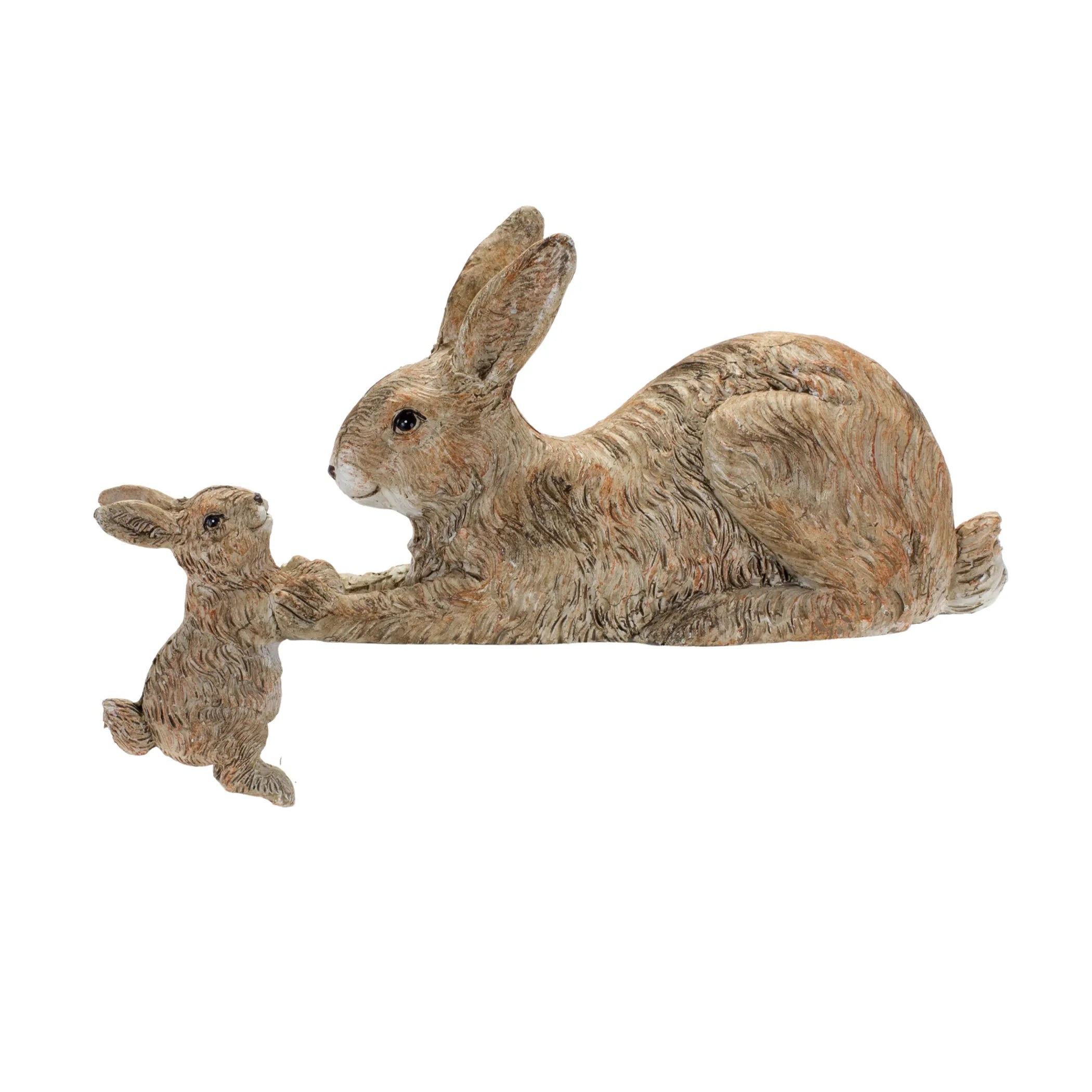 Rabbit With Bunny Figurines Set of 2 Resin 8.75 Inch Long 4 Inch High Spring Decor