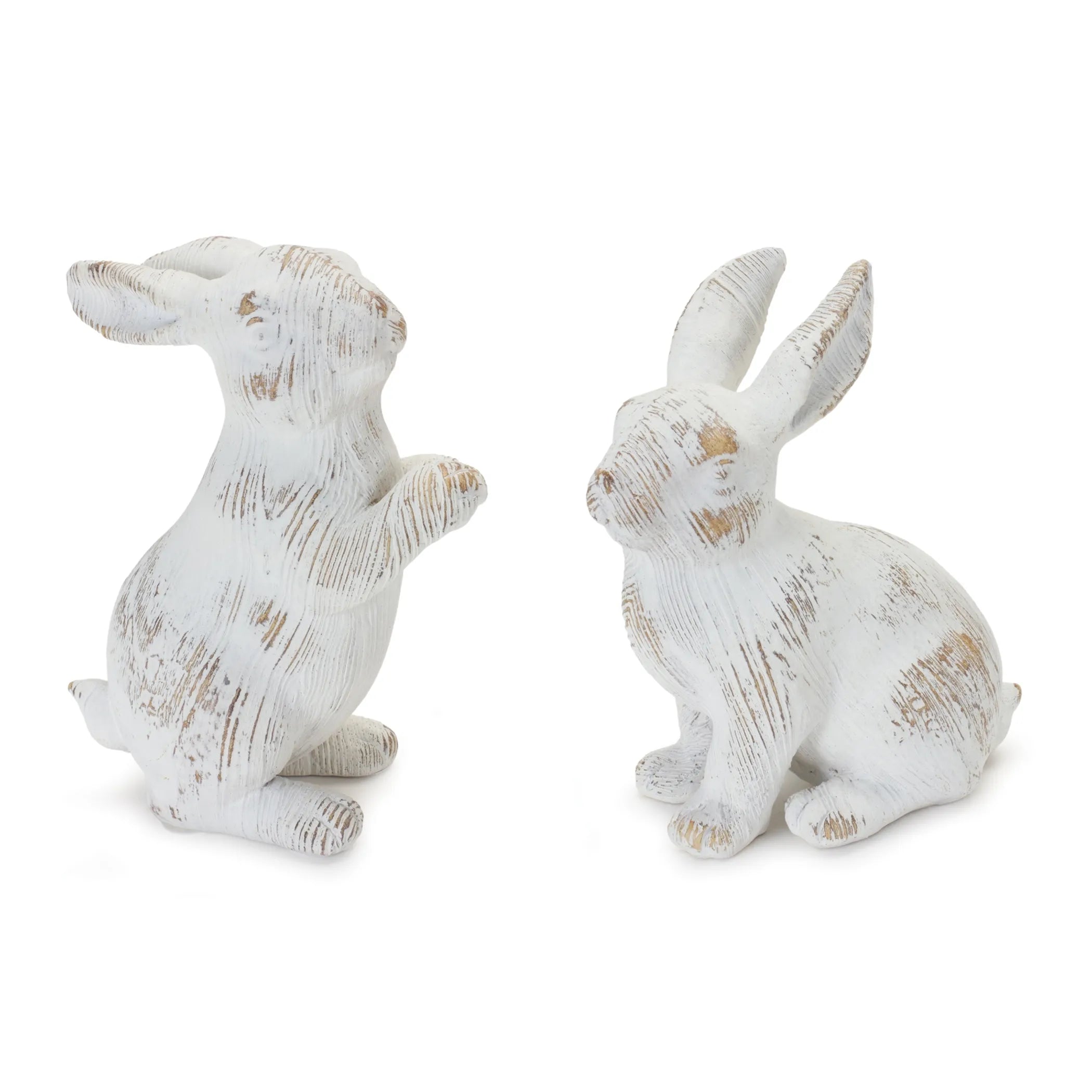 White Washed Rabbit Figurine Resin Bunny Decor With Modern Etched Design In Neutral White And Beige Tones