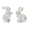White Washed Rabbit Figurine Resin Bunny Decor With Modern Etched Design In Neutral White And Beige Tones