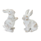 White Washed Rabbit Figurine Resin Bunny Decor With Modern Etched Design In Neutral White And Beige Tones