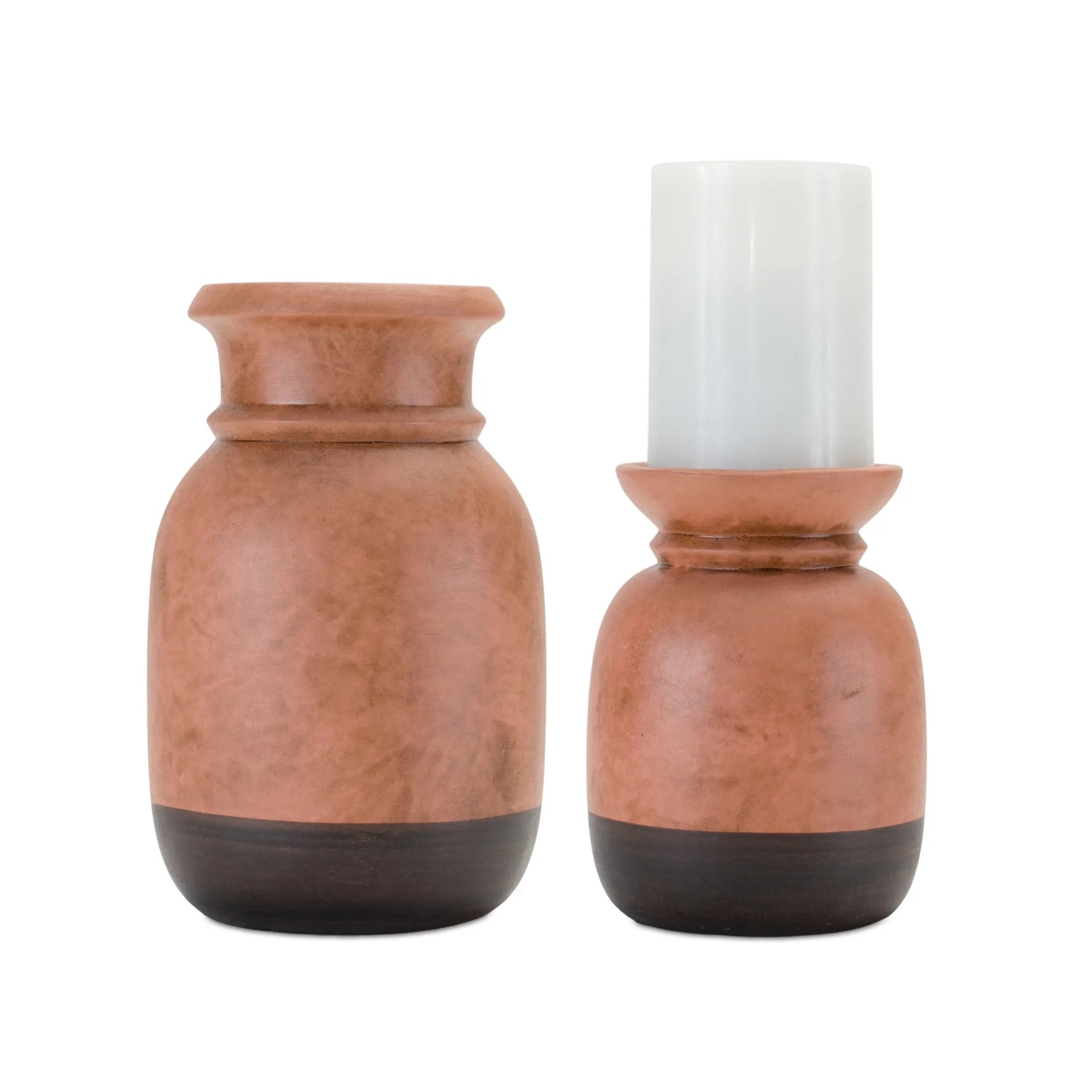 Dual-Tone Ceramic Candle Holder  - Pack Of: Set of 2 | Materials: Ceramic
