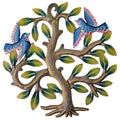 Painted Tree With Two Blue Birds Haitian Handcrafted Recycled Steel Sculpture 12 Inch Square For Home Or Garden Decor