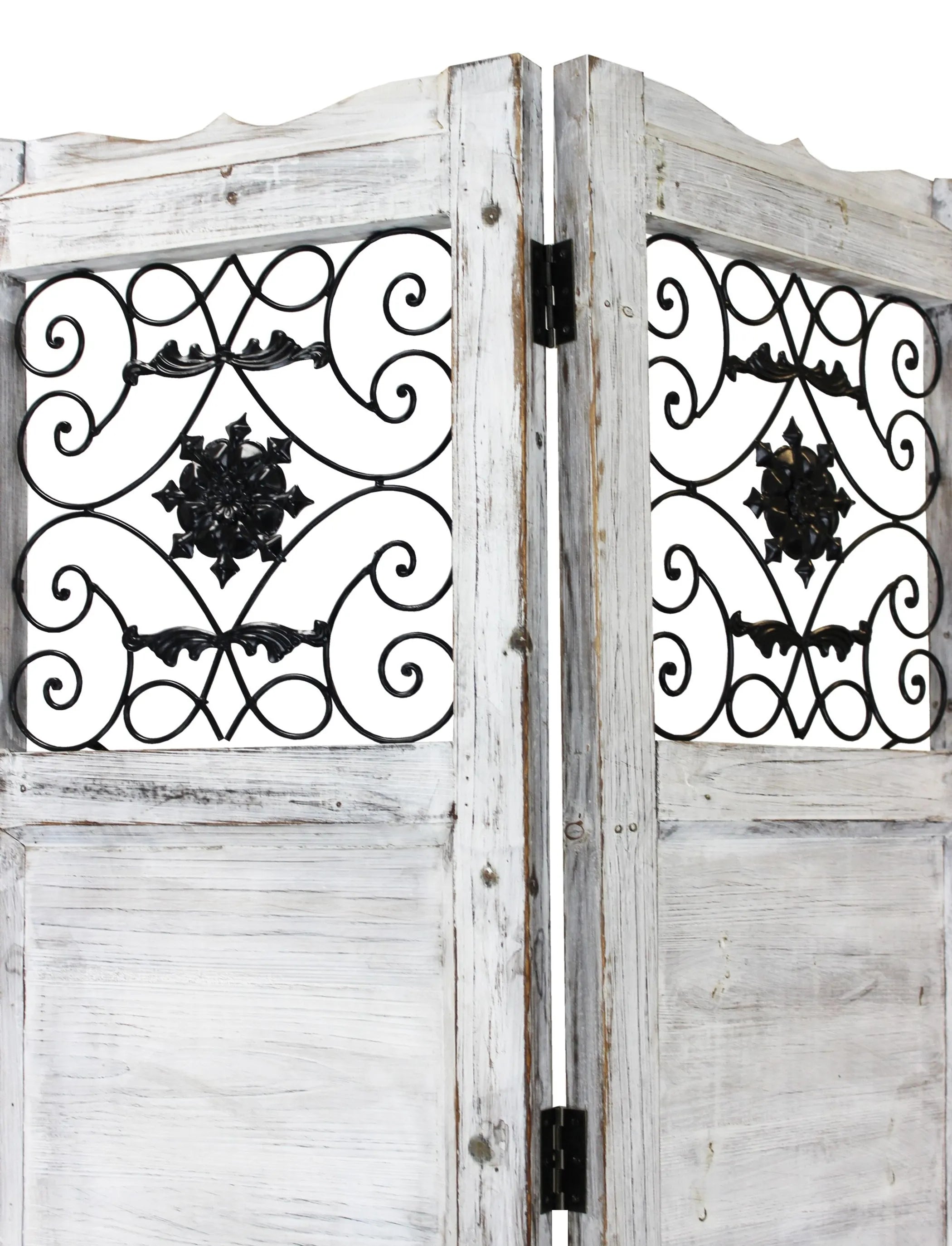 Gray Wash 4 Panel With Scroll Work Room Divider Screen