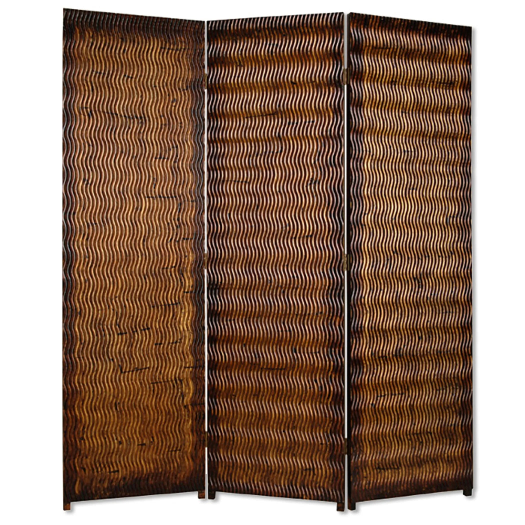 63" X 72" Brown Wood 3 Panel Screen