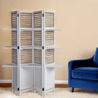 71" White Wood Folding Four Panel Screen Room Divider