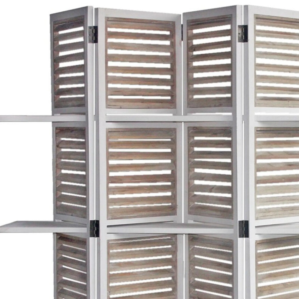 71" White Wood Folding Four Panel Screen Room Divider
