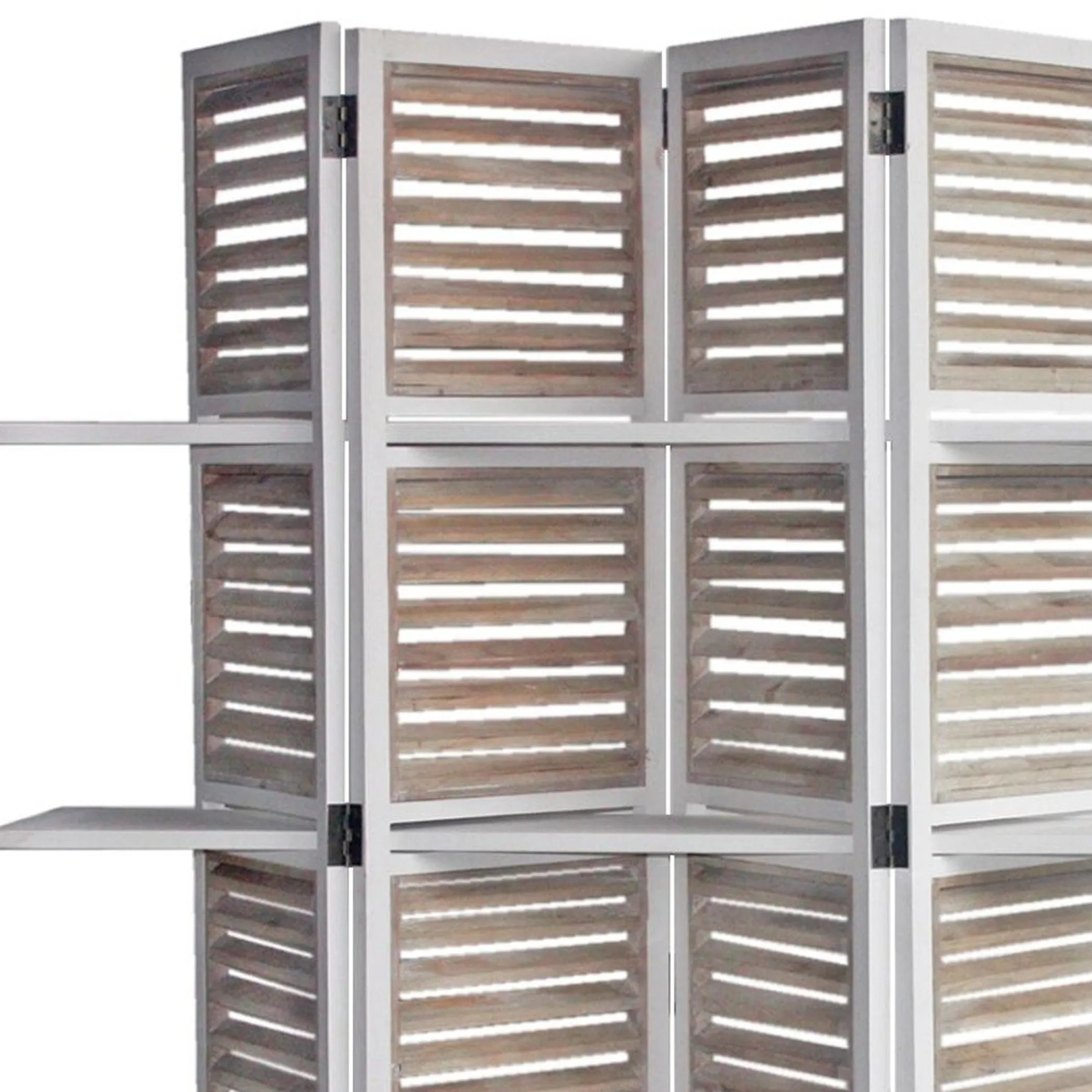 71" White Wood Folding Four Panel Screen Room Divider