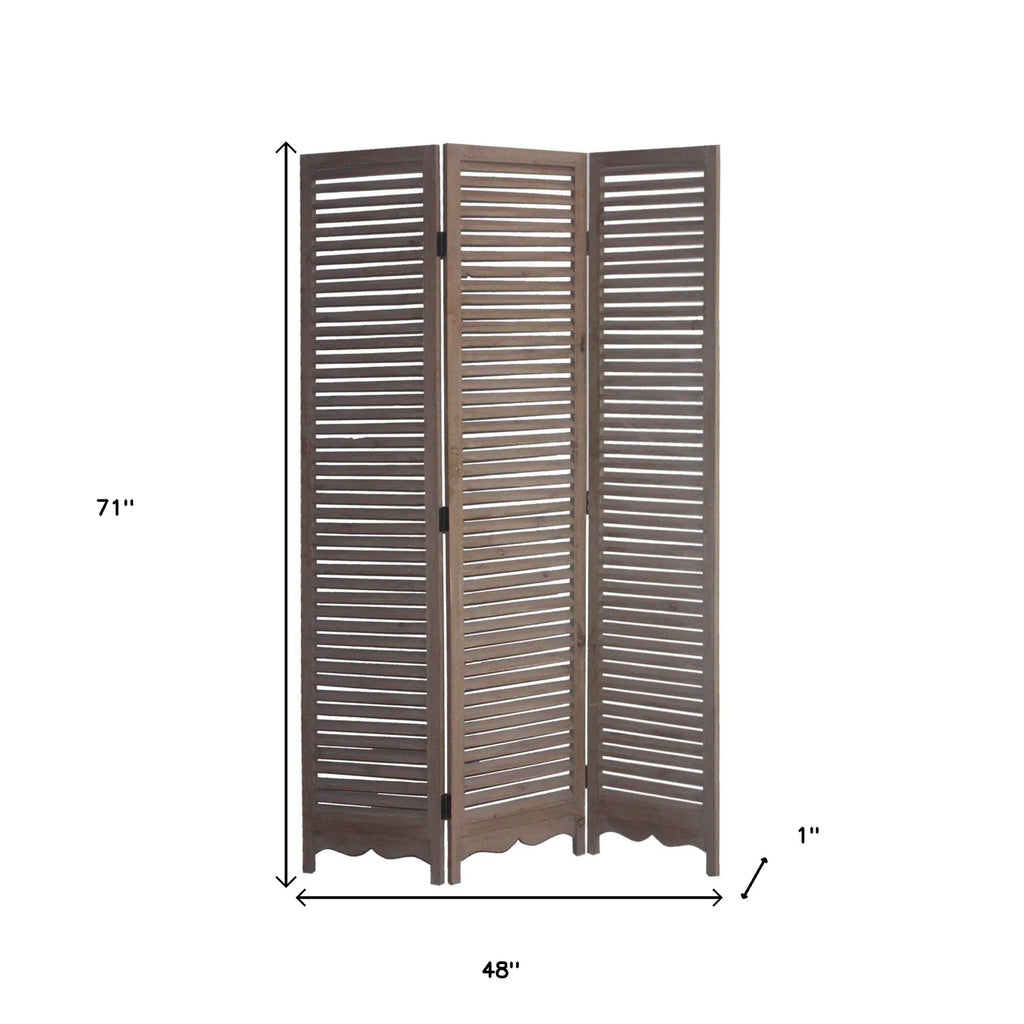71" Brown Folding Three Panel Screen Room Divider