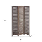 71" Brown Folding Three Panel Screen Room Divider
