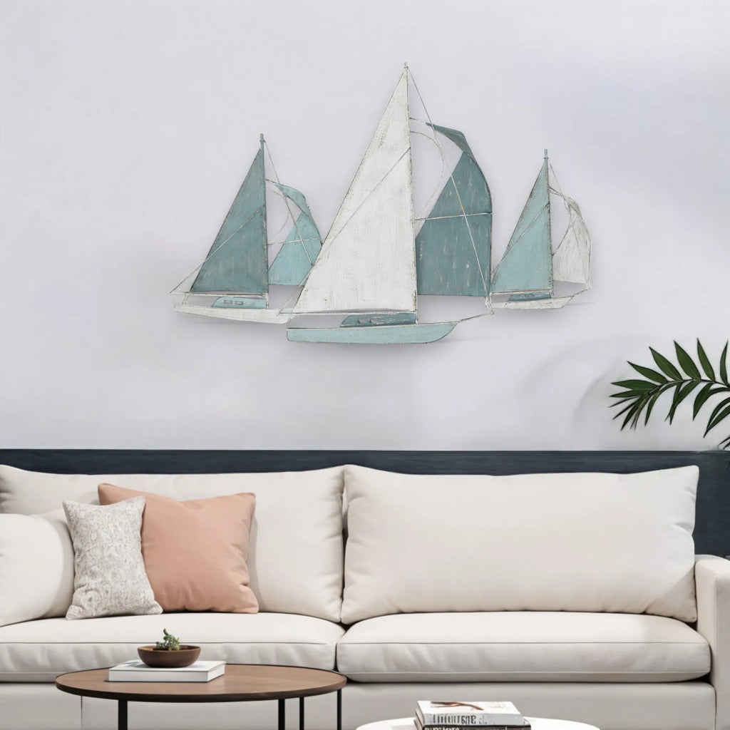 Sailboat Metal Centerpiece  In Distressed Finish