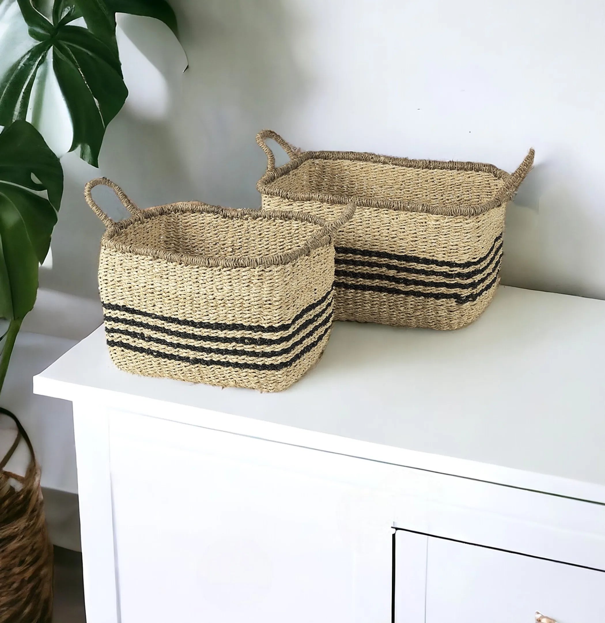 Set of Two 13" Natural Wicker Basket