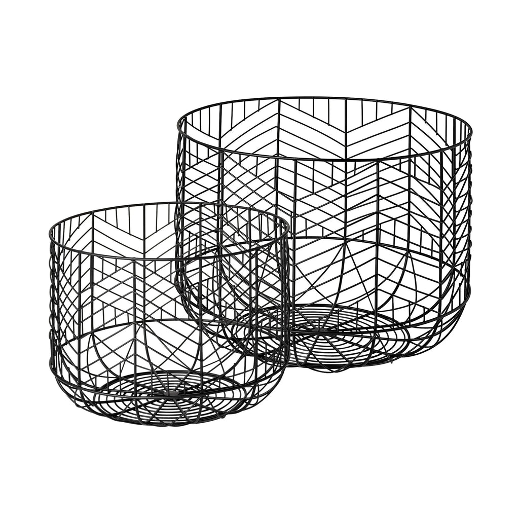 Set Of Two Black Metal Wire Chevron Bowls For Modern Minimalist Home Decor Accent Pieces