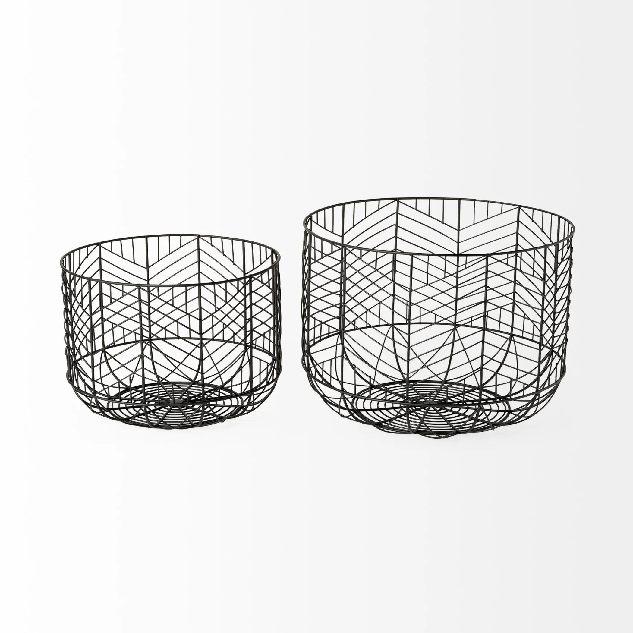 Set Of Two Black Metal Wire Chevron Bowls For Modern Minimalist Home Decor Accent Pieces