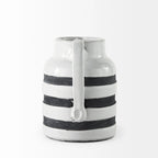 7" Rustic White And Blue Stripe Ceramic Jug