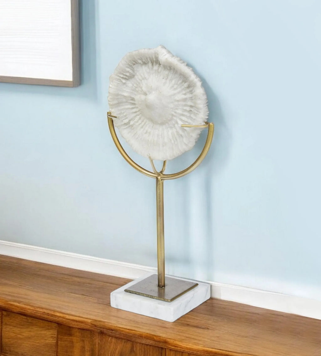 15" Gold and White Metal and Resin Sand Dollar Tabletop Sculpture