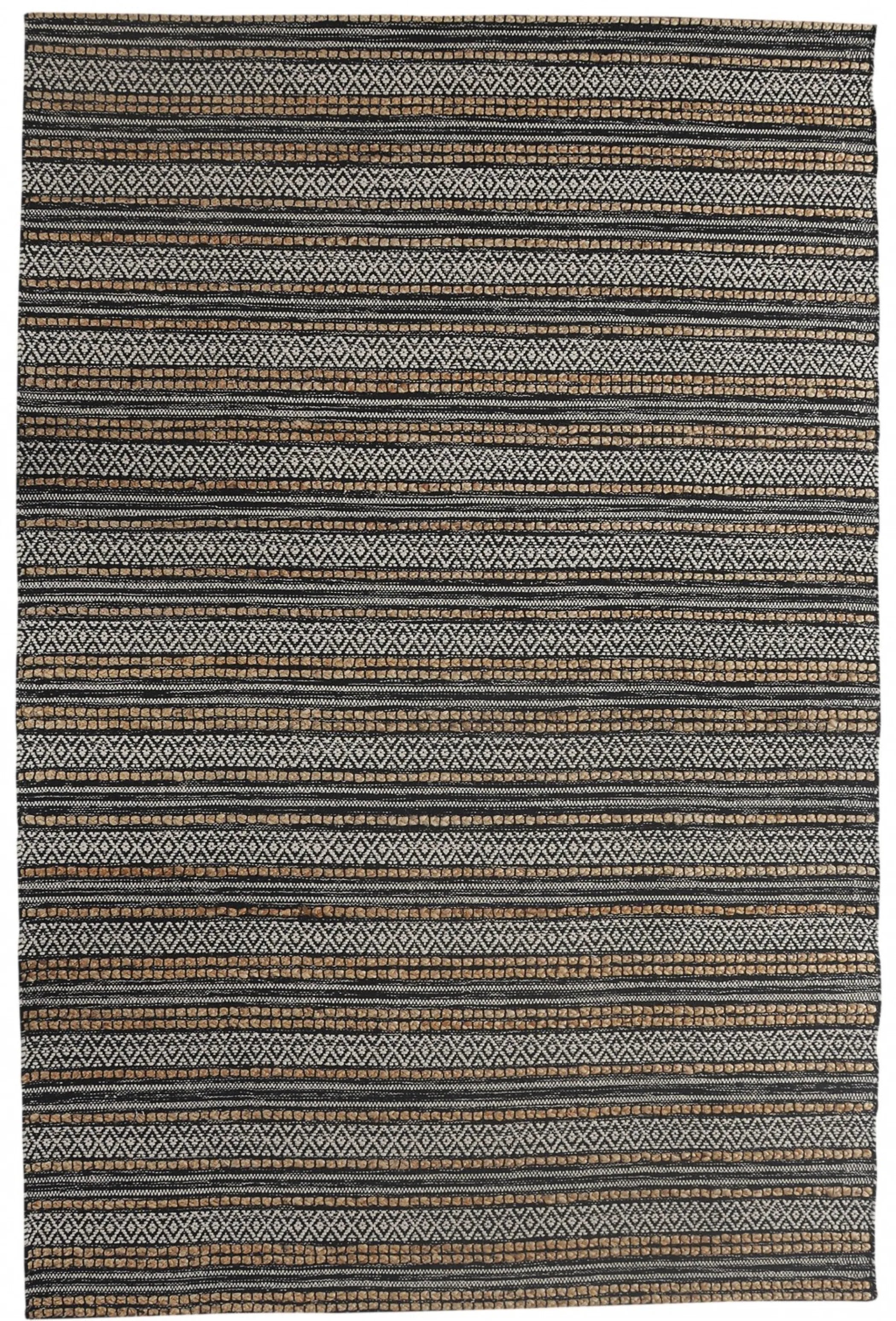 8' X 10' Black and Tan Decorative Striped Area Rug