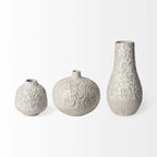 8" Carved White Ceramic Vase