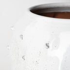 14" White Spiked Organic Glaze Large Mouth Ceramic Vase