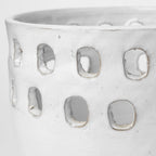 Set of Two White Ceramic Vases with Hollow Details