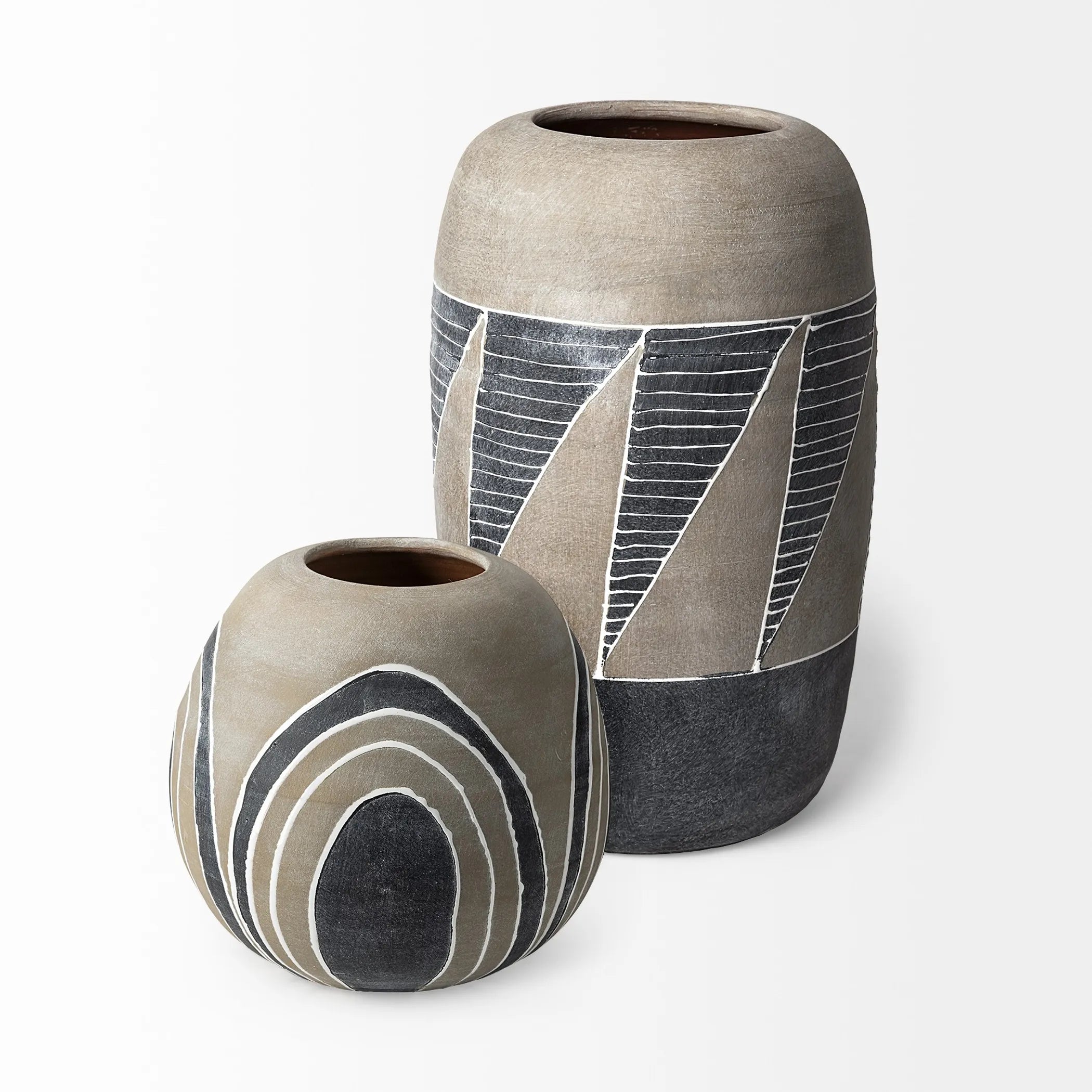 Brown Gray and White Arches Round Ceramic Vase