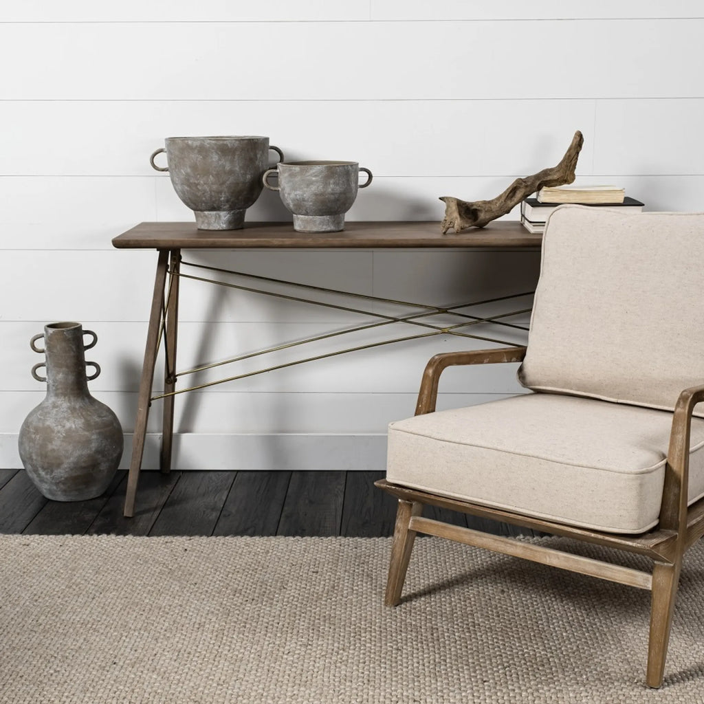 Rustic Whitewash Brown Double Handle Ceramic Vase