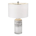 25" Black and White Ceramic Column Lamp With White Drum Shade