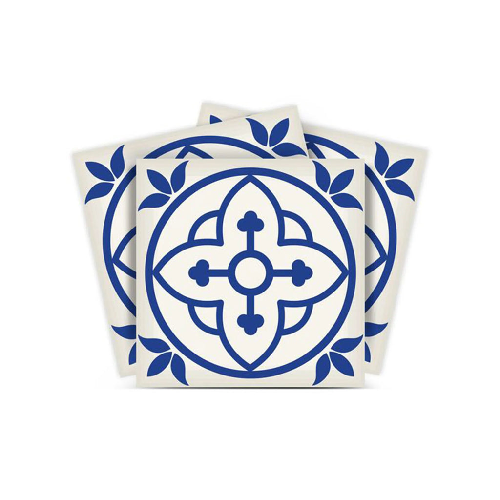 8" X 8" Tulipa Blue and White Peel and Stick Removable Tiles