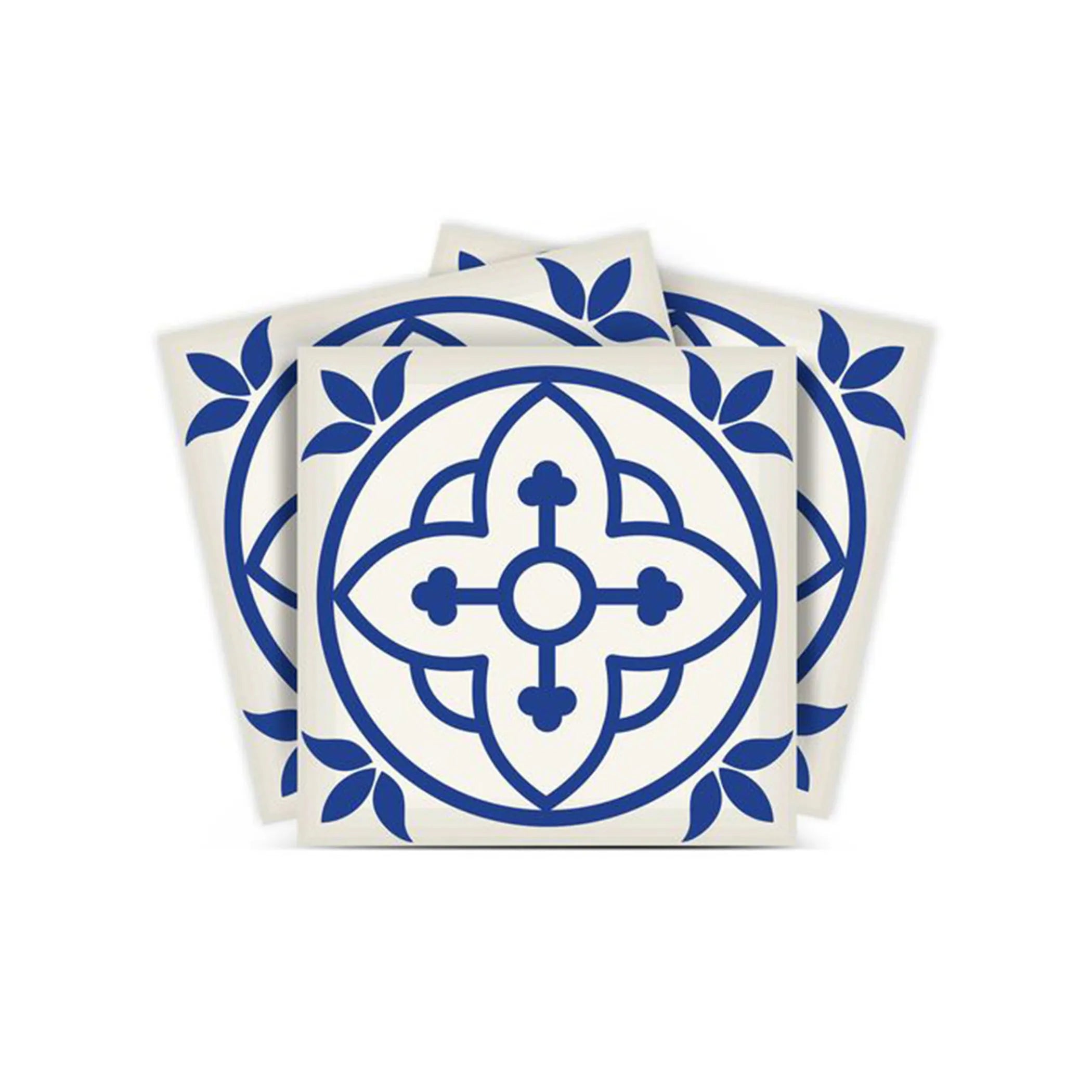 8" X 8" Tulipa Blue and White Peel and Stick Removable Tiles