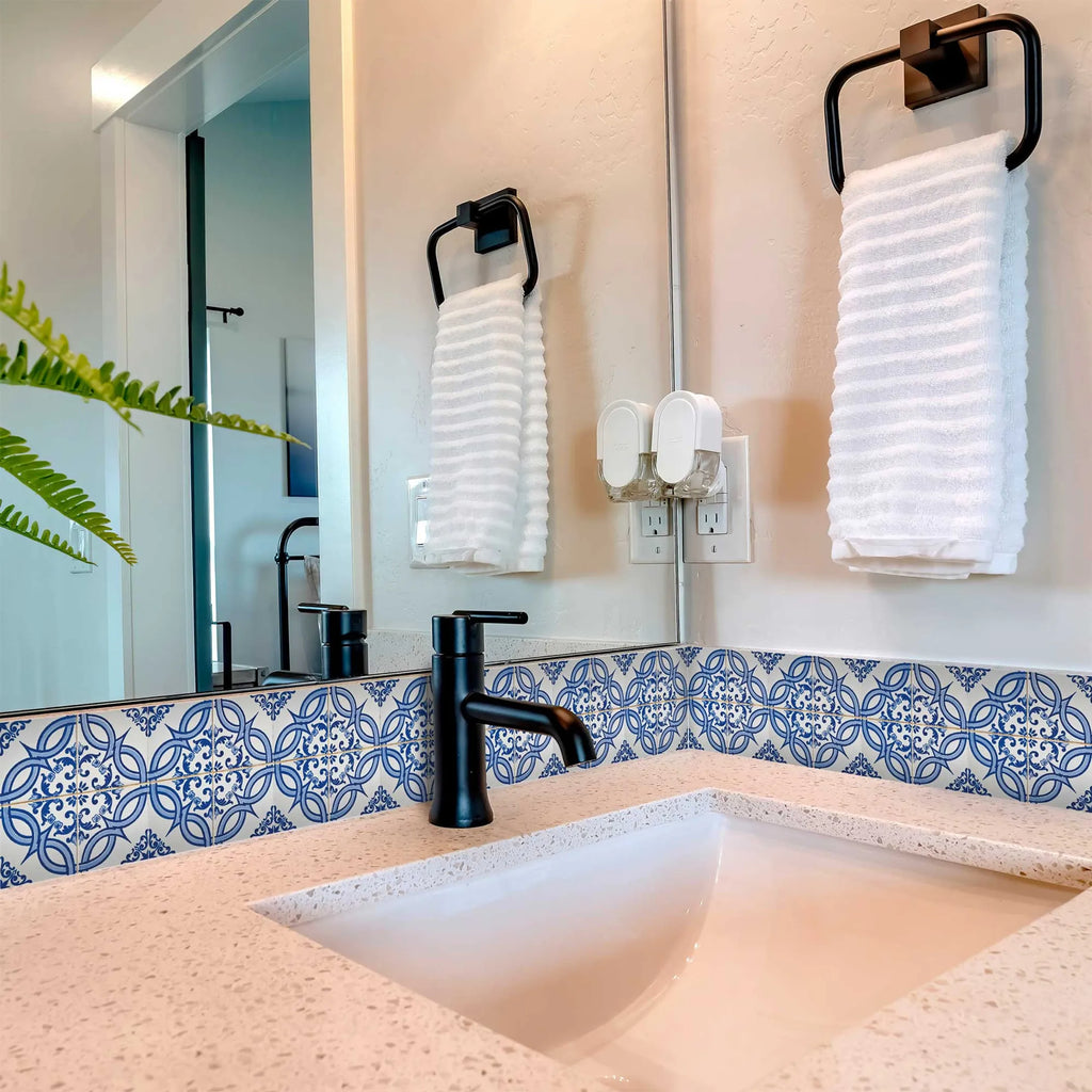 8" X 8" Blue and White Valencia Peel And Stick Tiles