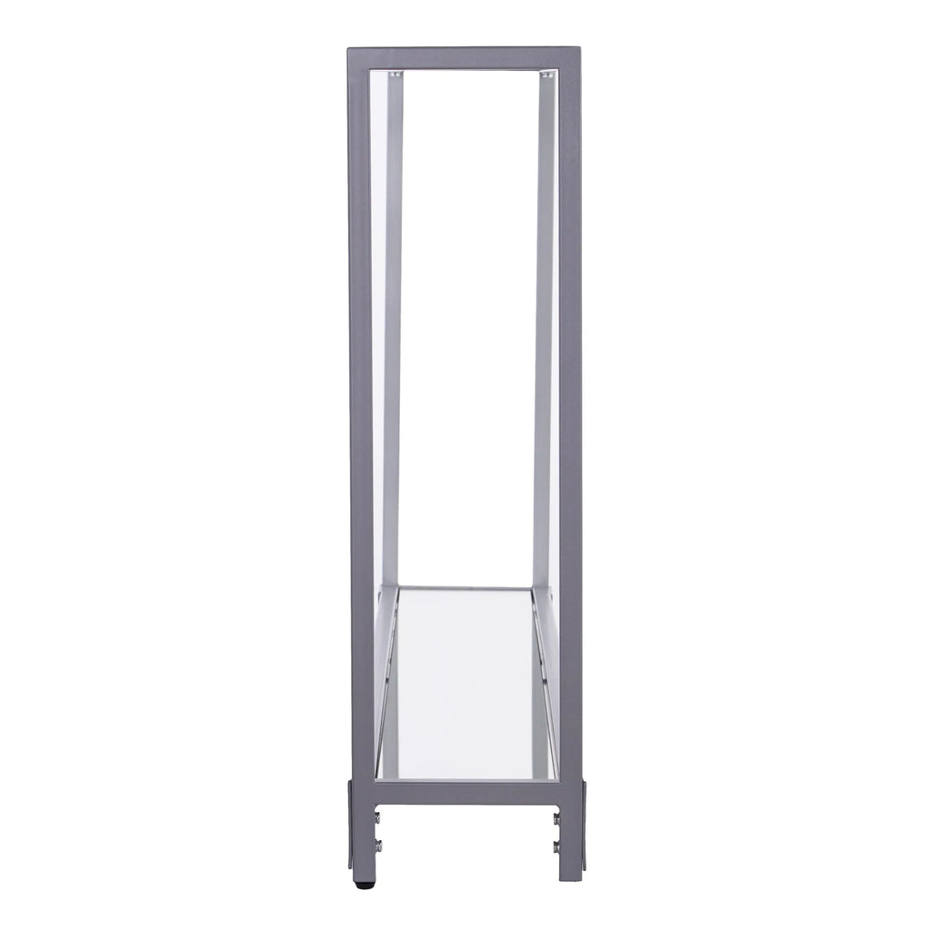 56" Clear and Silver Glass Mirrored Floor Shelf Console Table With Storage