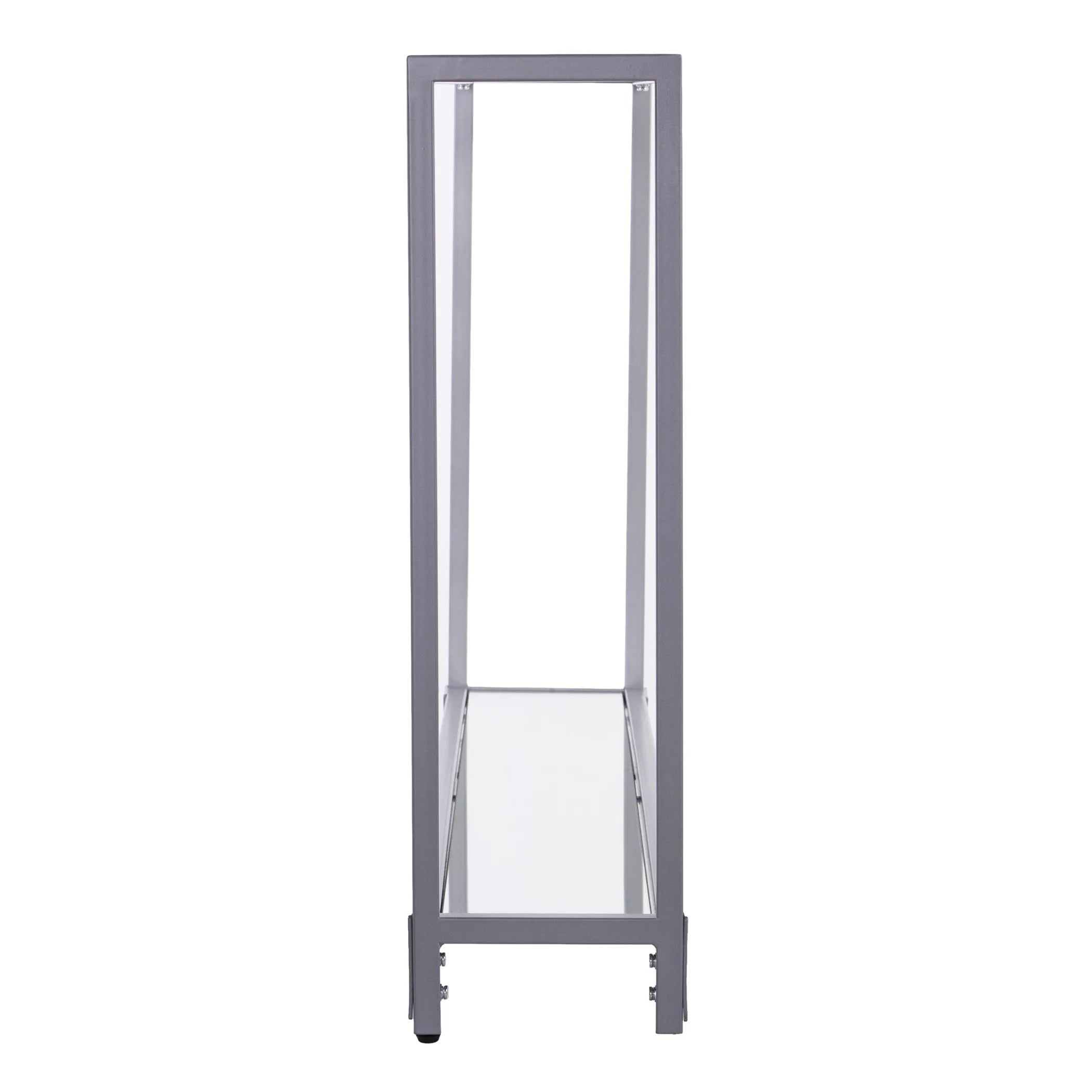 56" Clear and Silver Glass Mirrored Floor Shelf Console Table With Storage