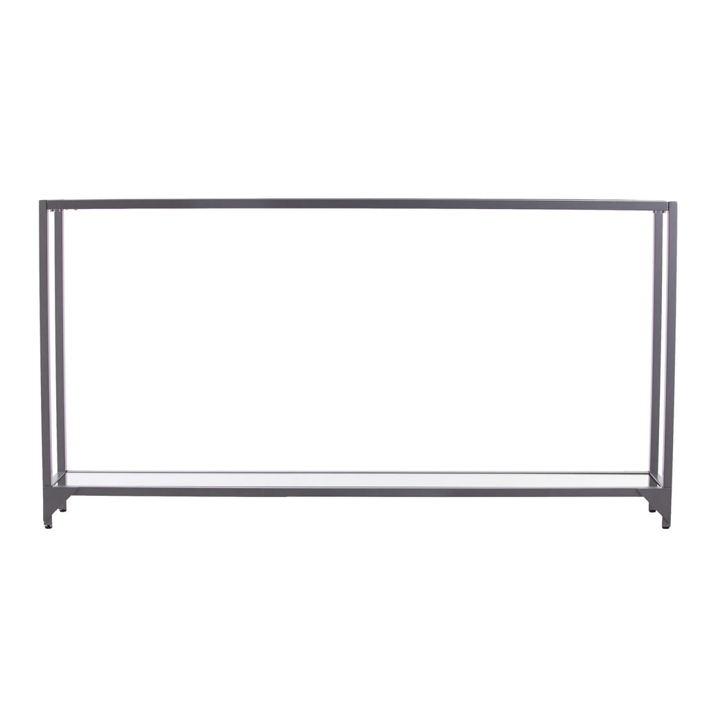 56" Clear and Silver Glass Mirrored Floor Shelf Console Table With Storage