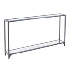 56" Clear and Silver Glass Mirrored Floor Shelf Console Table With Storage