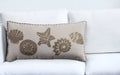 11" X 21" Beige and Khaki Seashells Cotton Throw Pillow with Embroidery