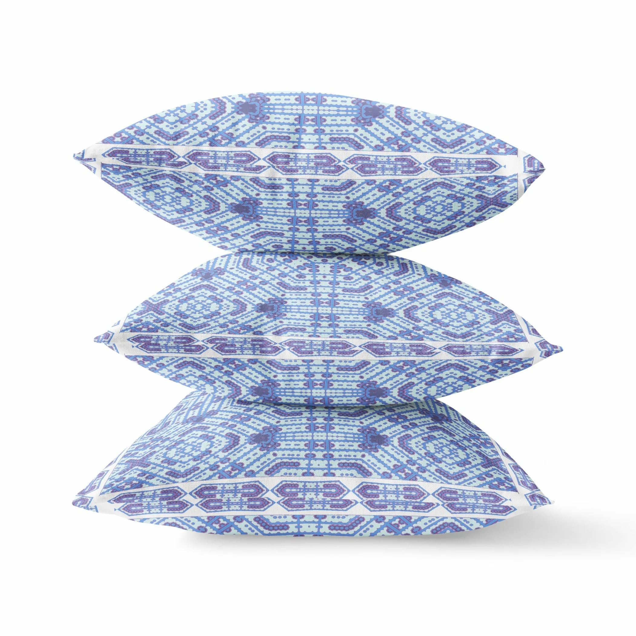 20 Cyan Blue Geostar Zippered Suede Throw Pillow