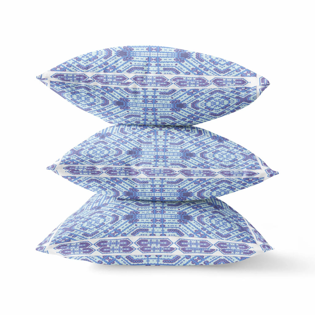 20 Cyan Blue Geostar Zippered Suede Throw Pillow