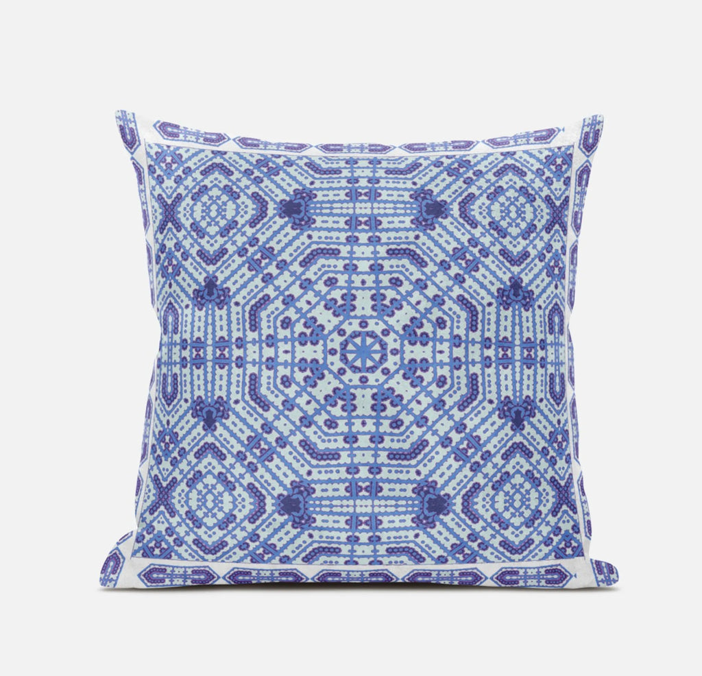 20 Cyan Blue Geostar Zippered Suede Throw Pillow