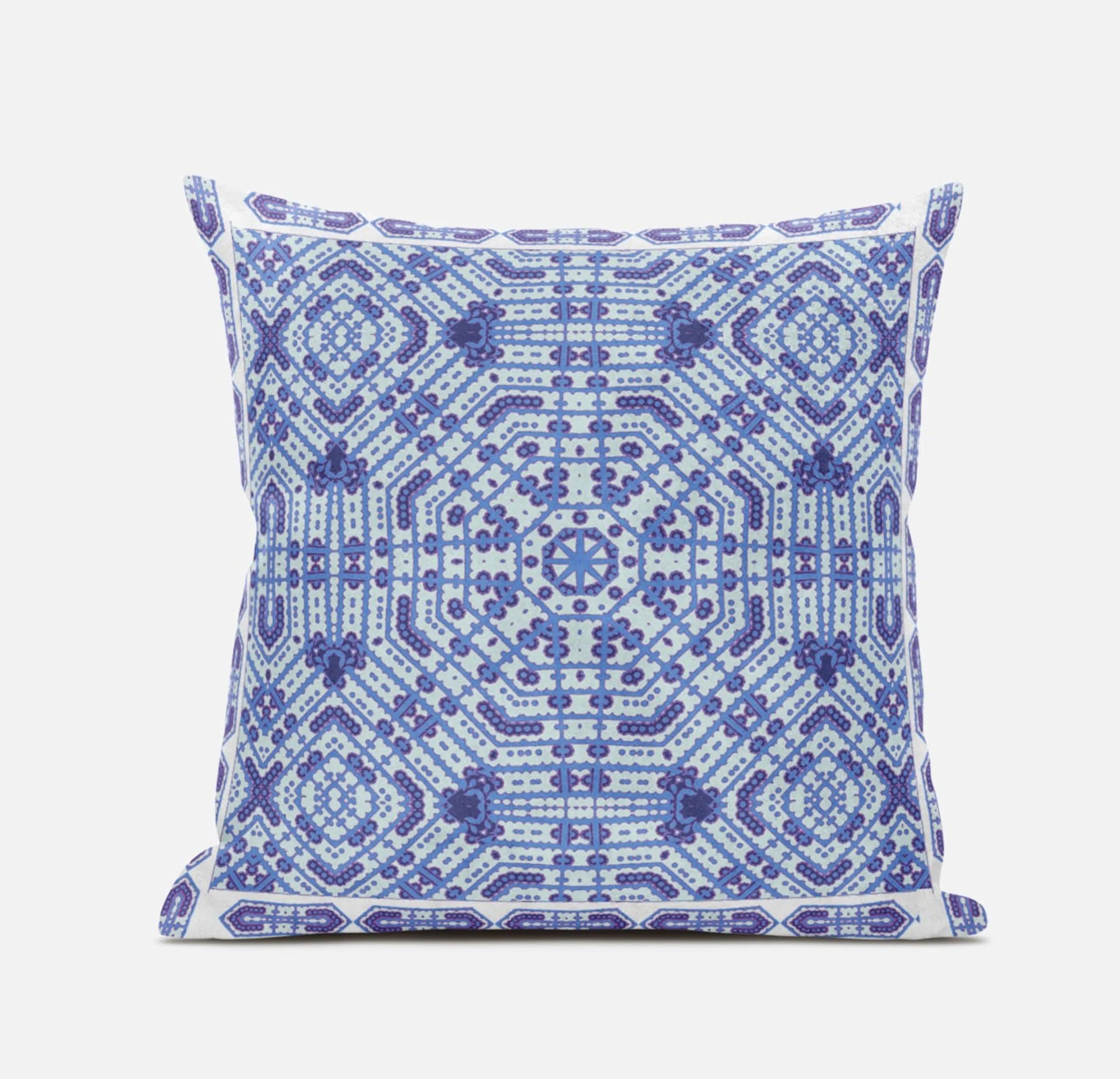 20 Cyan Blue Geostar Zippered Suede Throw Pillow