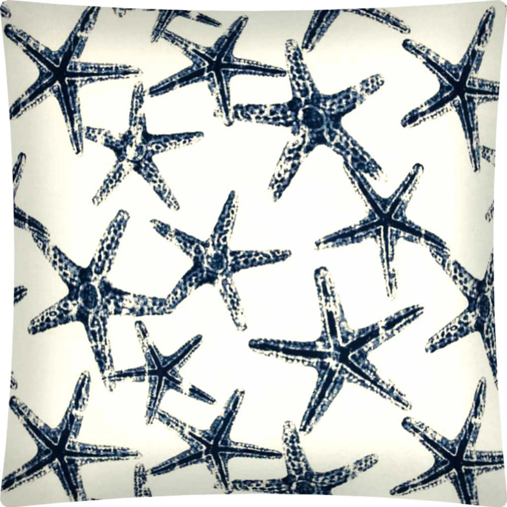 17" Navy and White Starfish Coastal Indoor Outdoor Throw Pillow Cover