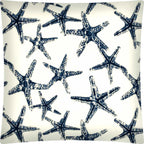 17" Navy and White Starfish Coastal Indoor Outdoor Throw Pillow Cover