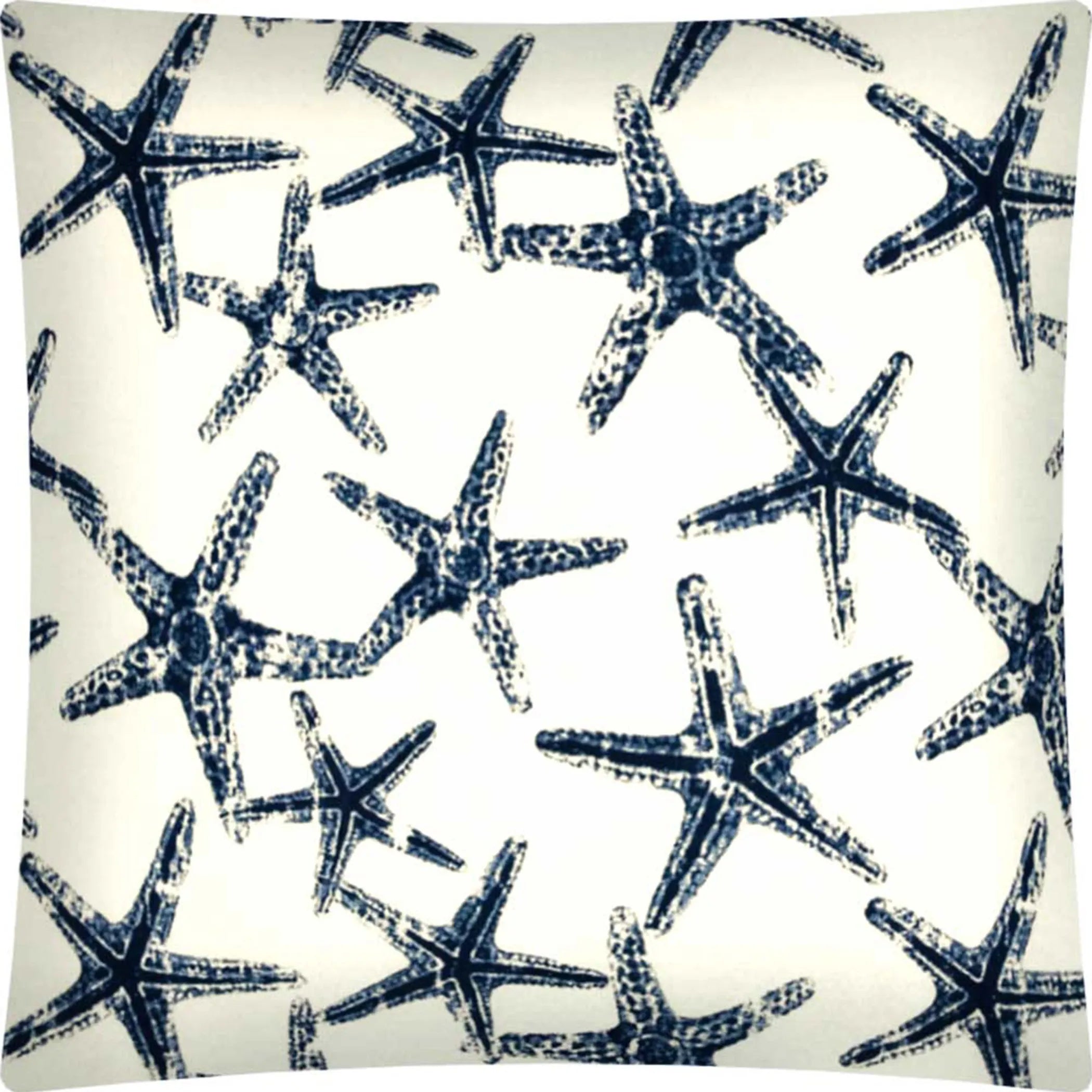 17" Navy and White Starfish Coastal Indoor Outdoor Throw Pillow Cover